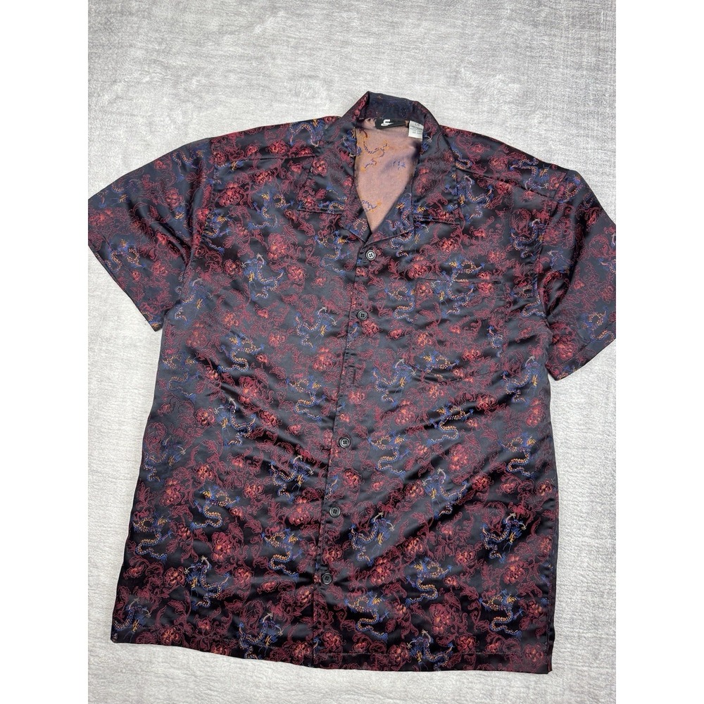 Street Culture Shirt Mens Large Black Vtg Y2K Dragon Embroidered Rave Club Rayon